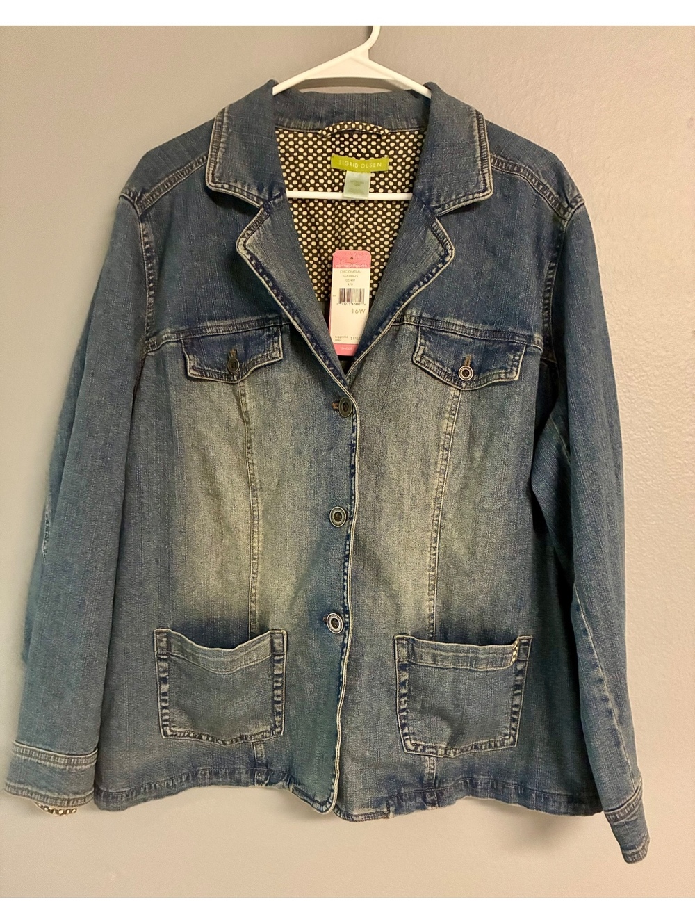 Sigrid Olsen Chic Chateau Denim Jacket NWT Size 16W Polka Dot Accents